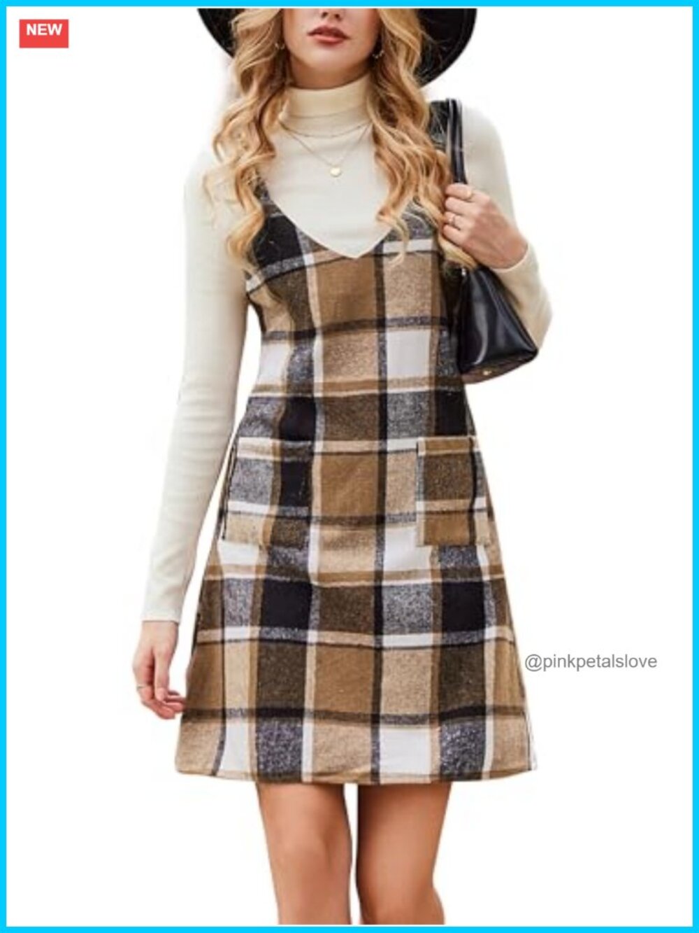 CUPSHE Plaid Pinafore Mini Dress Front Patch Pockets Wide Straps Fall